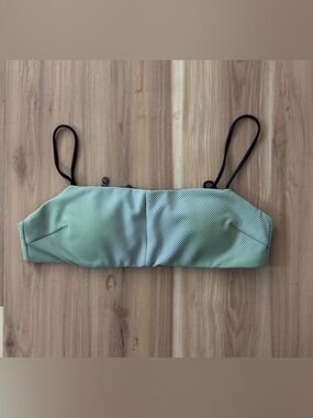 Lululemon Ribbed Bandeau Bikini Top Green Sage Black Lace Back Strappy